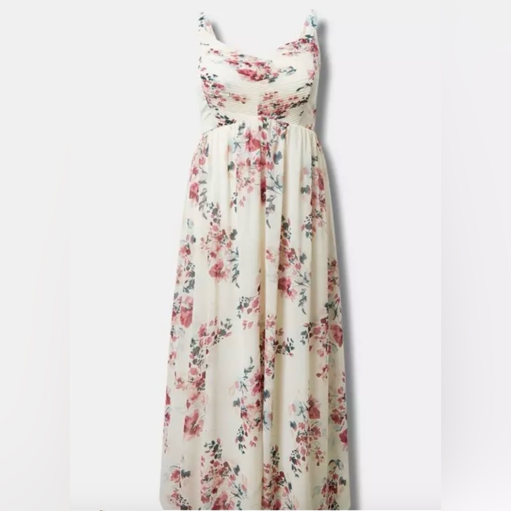 Beautiful Torrid Cream and Pink Floral Maxi Dress with pockets